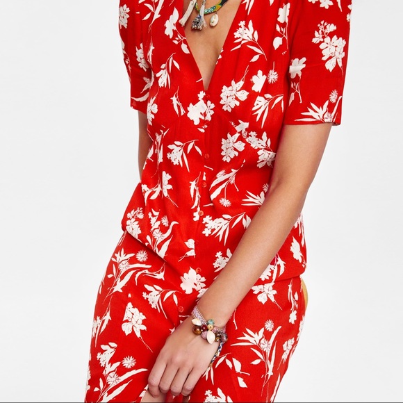 NWT ZARA Long floral button down shirt maxi dress - Picture 11 of 13